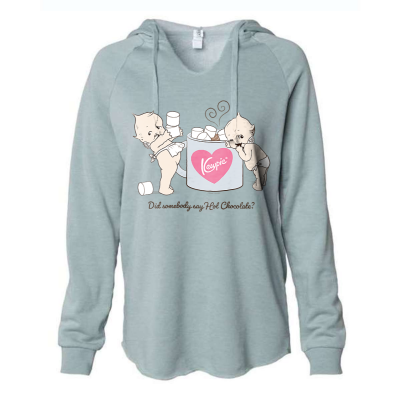 Kewpie® / Hot Chocolate - Women’s Lightweight California Wave Wash DTG Hooded Sweatshirt