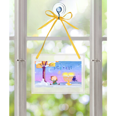 Hanukkah Peg + Cat Glass Ornament - Rectangle
